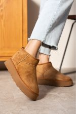 نیم بوت زنانه ضخیم خز Tefis Tan جیر برند Marjinal City(شهر حاشیه ای)  رنگ قهوه ای